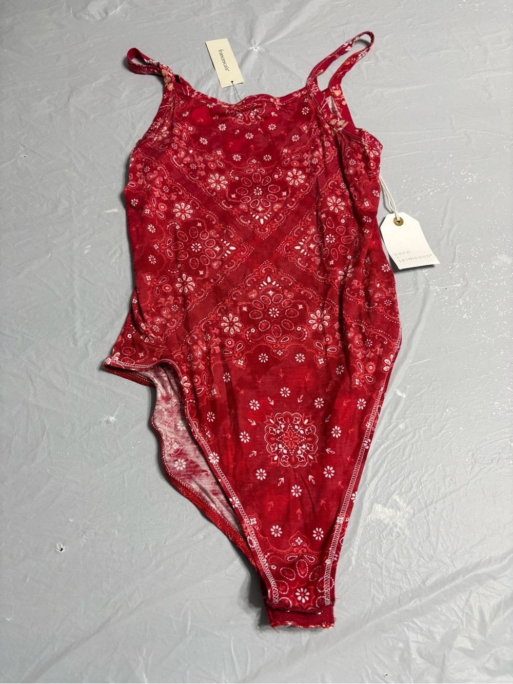 Women’s Red Bandana-Print Bodysuit